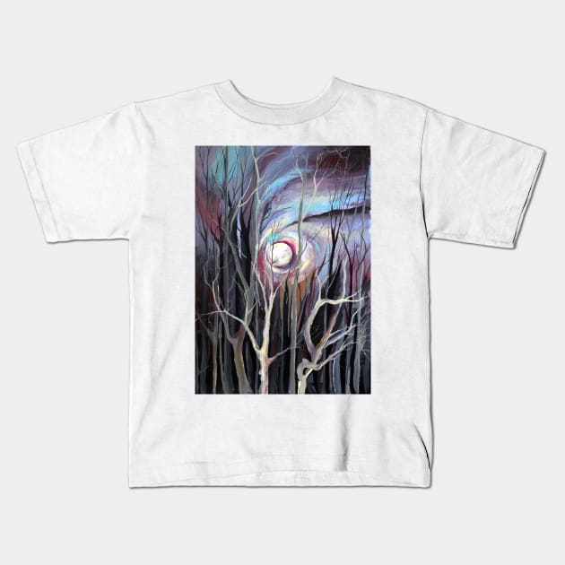 Scandinavian Cold Winter Night Watercolor Illustration Kids T-Shirt by Nisuris Art